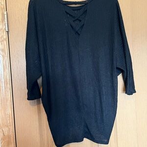 Black Crisscross Knit Top